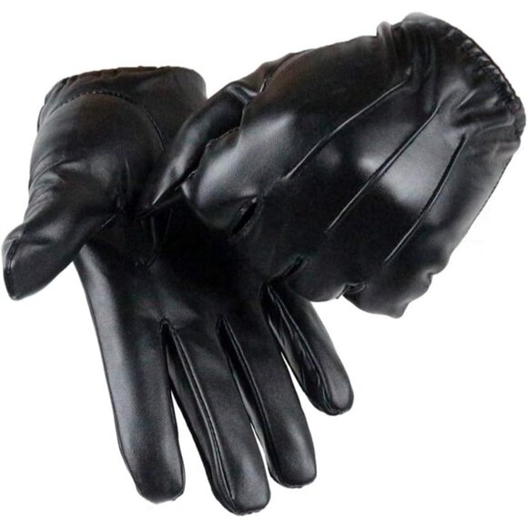 Men's  Black Long Keeper Leather Touchscreen Winter Driving Warm Wrist Gloves - Picture 1 of 7